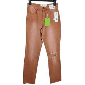 Sam Edelman Womens Jeans High Rise Slim Straight Distressed Burnt Orange Size 24